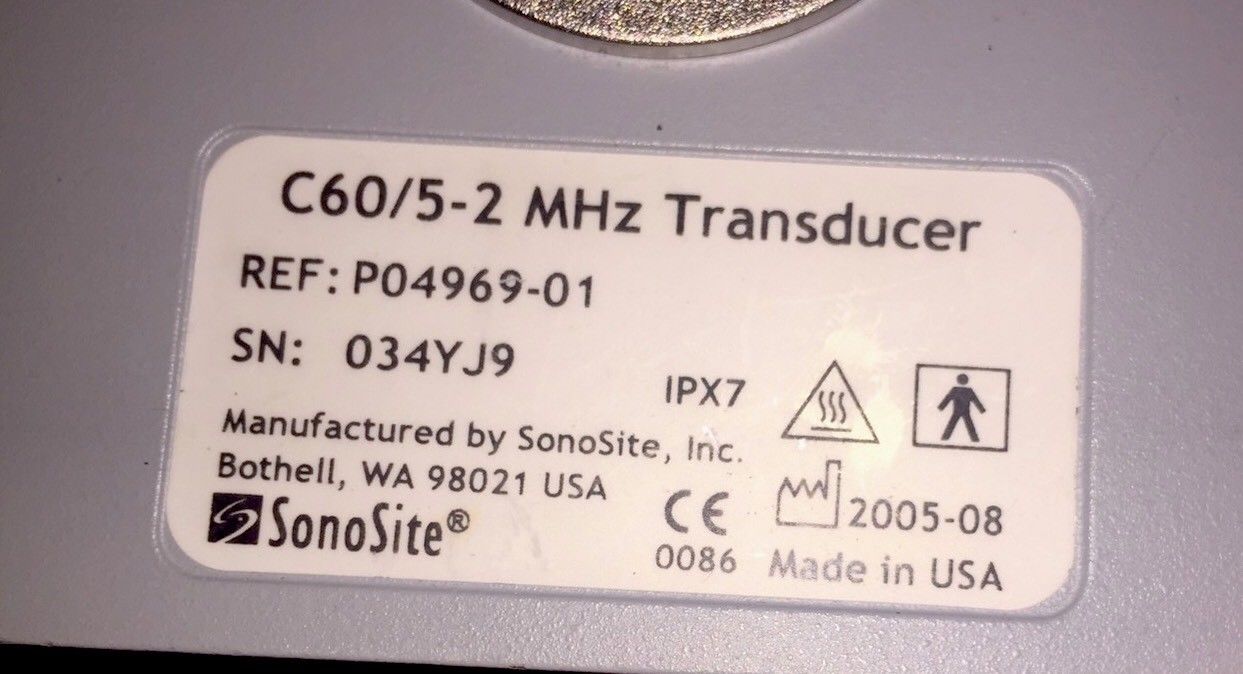 SONOSITE C60/5-2 MHz ULTRASOUND PROBE TRANSDUCER FOR 180 PLUS DIAGNOSTIC ULTRASOUND MACHINES FOR SALE