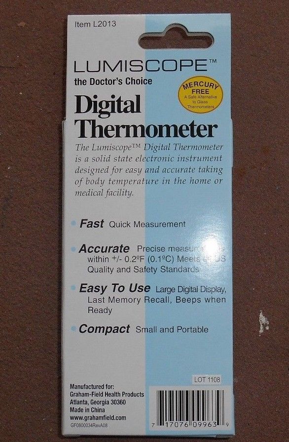 Lumiscope Digital Thermometer Oral / Rectal / Axillary Probe, Hand-Held 717076099639 DIAGNOSTIC ULTRASOUND MACHINES FOR SALE
