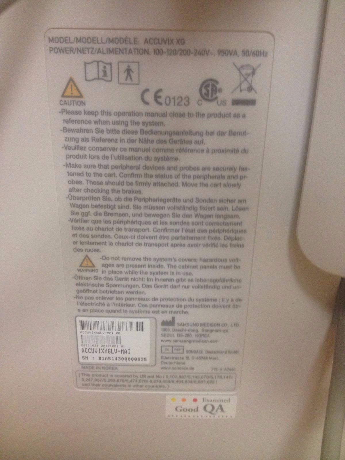 Samsung Medison Accuvix XG with 3D/4D convex probe DIAGNOSTIC ULTRASOUND MACHINES FOR SALE