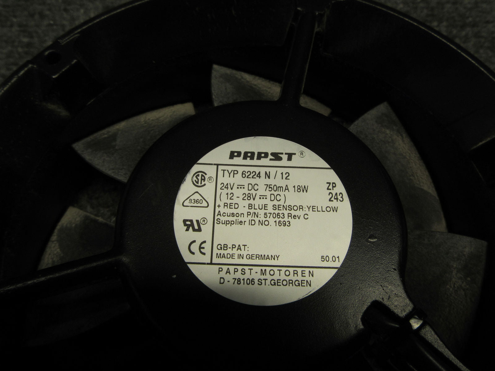 Papst TYP 6224 N/12 24V DC 750mA 18W Cooling Fan For Acuson C256 Ultrasound DIAGNOSTIC ULTRASOUND MACHINES FOR SALE