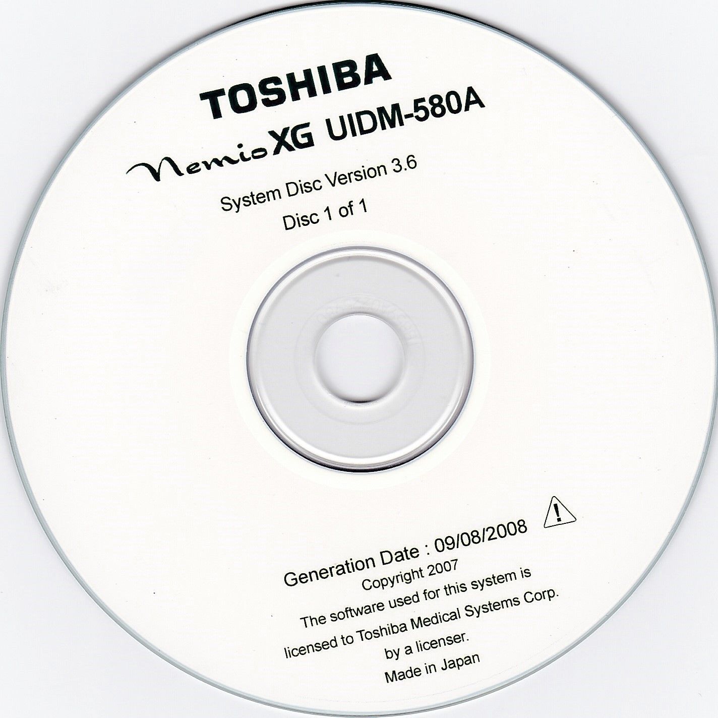 TOSHIBA Nemio XG SSA-580A Ultrasound Software and Preset Disc DIAGNOSTIC ULTRASOUND MACHINES FOR SALE