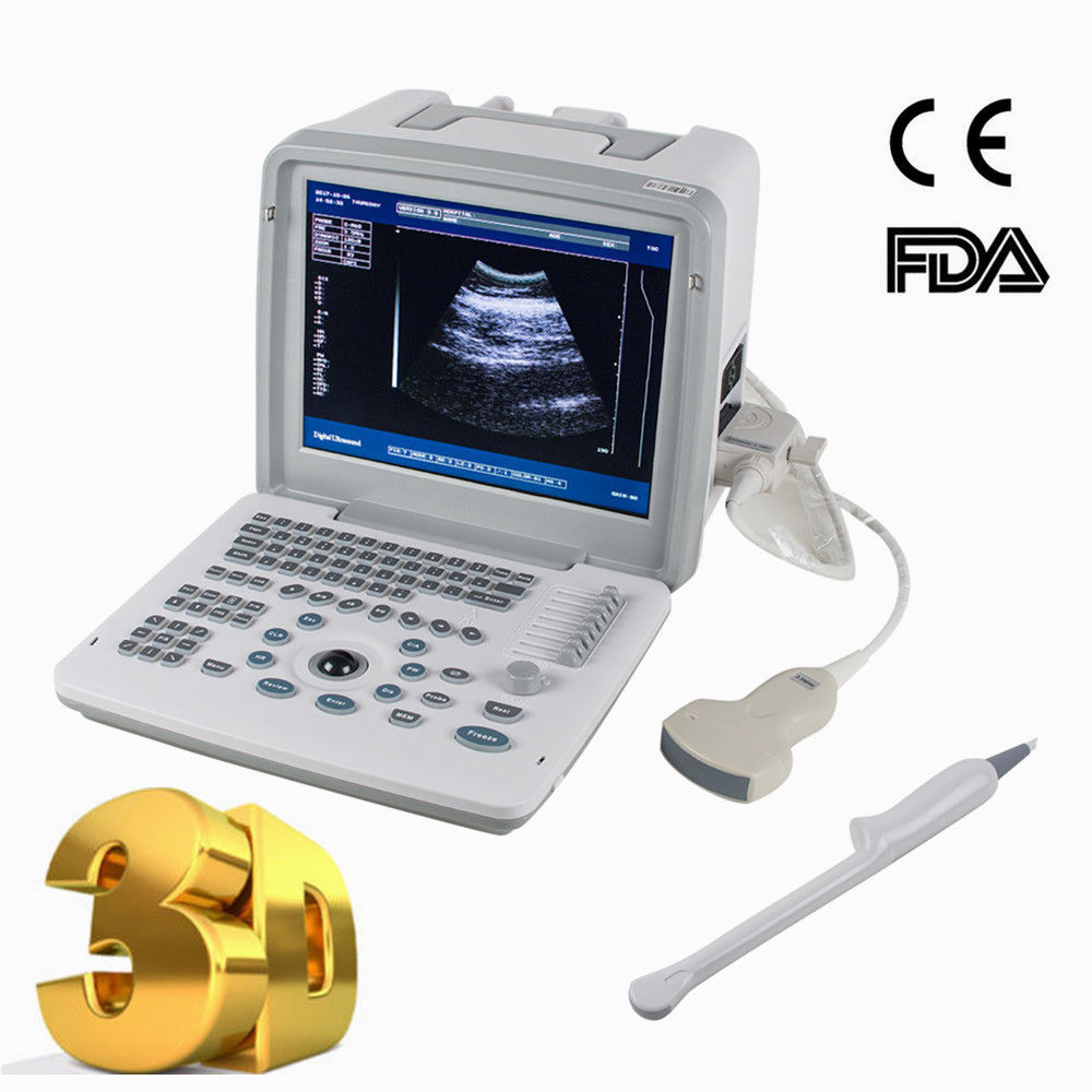 Safe 3D LCD Ultrasound Scanner Machine Convex + Transvaginal Probe Image Medical DIAGNOSTIC ULTRASOUND MACHINES FOR SALE